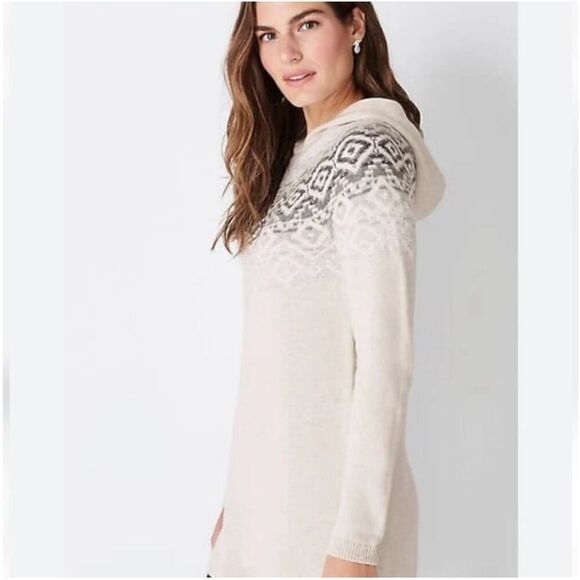 J. Jill Fair Isle Cream Hooded Tunic Sweater Knitted Size Medium Cotton Blend - Picture 11 of 11